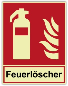 Brandschutzzeichen Feuerlöscher langnachleuchtend – ISO 7010 F001, 200 × 260 mm, Klasse C