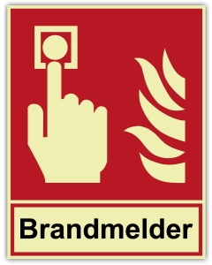 Brandschutzzeichen Brandmelder langnachleuchtend – ISO 7010 F005, 200 × 260 mm, Klasse C