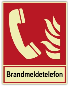 Brandschutzzeichen Brandmeldetelefon langnachleuchtend – ISO 7010 F006, 200 × 260 mm, Klasse C