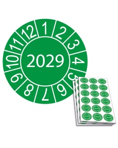 Jahresprüfplakette 2028, 20mm, Einzelansicht und 18-er Bogen