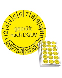 Prüfplakette geprüft nach DGUV 2026, Ø 20mm, 18/Bogen, in Jahresfarbe