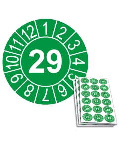 Jahresprüfplakette 2028, 20mm, Einzelansicht und 18-er Bogen