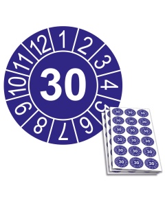 Jahresprüfplakette 2028, 20mm, Einzelansicht und 18-er Bogen