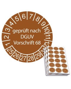 Prüfplakette geprüft nach DGUV Vorschrift 68 - 2025, Ø 20mm, 18/Bogen, in Jahresfarbe
