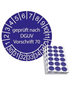 Prüfplakette geprüft nach DGUV Vorschrift 70 - 2030, Ø 20mm, 18/Bogen, in Jahresfarbe