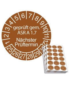 Prüfplakette geprüft gem. ASR A 1.7 - Nächster Prüftermin - 2025, Ø 20mm, 18/Bogen, in Jahresfarbe