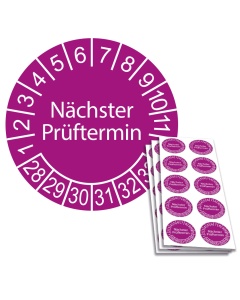 Prüfplakette Nächster Prüftermin 2028, Ø 30mm, 10/Bogen, in Jahresfarbe