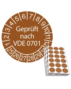 Prüfplakette Geprüft nach VDE 0701 - 2025, Ø 20mm, 18/Bogen, in Jahresfarbe