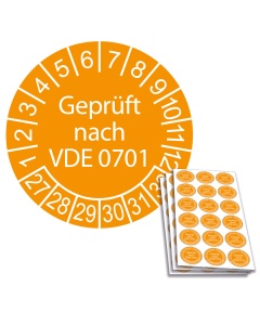 Prüfplakette Geprüft nach VDE 0701 - 2027, Ø 20mm, 18/Bogen, in Jahresfarbe