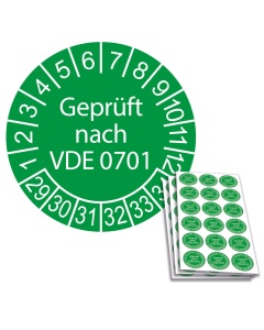 Prüfplakette Geprüft nach VDE 0701 - 2029, Ø 20mm, 18/Bogen, in Jahresfarbe