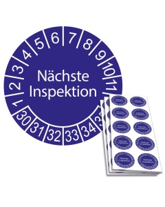 Prüfplakette Nächste Inspektion 2030, Ø 30mm, 10/Bogen, in Jahresfarbe