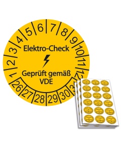 Prüfplakette Elektro-Check - Geprüft gemäß VDE - 2026, Ø 20mm, 18/Bogen