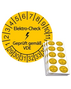 Prüfplakette Elektro-Check - Geprüft gemäß VDE - 2029, Ø 30mm, 10/Bogen
