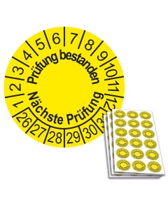 Prüfplakette Prüfung bestanden - Nächste Prüfung 2026, Ø 20mm, 18/Bogen, in Jahresfarbe