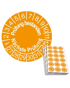 Prüfplakette Prüfung bestanden - Nächste Prüfung 2027, Ø 20mm, 18/Bogen, in Jahresfarbe