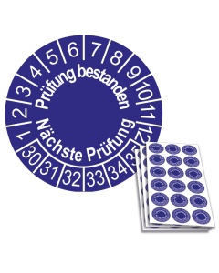 Prüfplakette Prüfung bestanden - Nächste Prüfung 2030, Ø 20mm, 18/Bogen, in Jahresfarbe