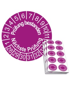 Prüfplakette Prüfung bestanden - Nächste Prüfung 2028, Ø 30mm, 10/Bogen, in Jahresfarbe