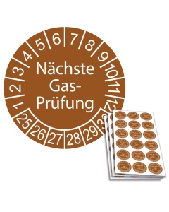 Prüfplakette Nächste Gas-Prüfung 2025, Ø 20mm, 18/Bogen, in Jahresfarbe