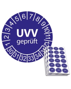 Prüfplakette UVV geprüft 2030, Ø 20mm, 18/Bogen, in Jahresfarbe