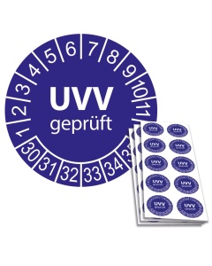 Prüfplakette UVV geprüft 2030, Ø 30mm, 10/Bogen, in Jahresfarbe