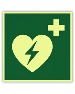Rettungszeichen Automatisierter externer Defibrillator (AED) langnachleuchtend – ISO 7010 E010, Klasse C