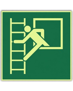 Rettungszeichen Notausstieg mit Fluchtleiter langnachleuchtend – ISO 7010 E016, Klasse C