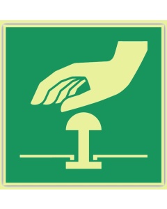 Rettungszeichen Not-Halt-Knopf langnachleuchtend – ISO 7010 E020, Klasse C