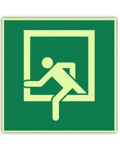 Rettungszeichen Notausstieg langnachleuchtend – DIN 4844-2 / ISO 7010, Klasse C